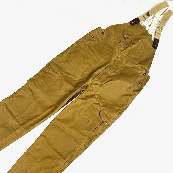 Filson Men’s 38x36 Oil Finished Double Tin Cloth Overalls Bib Hemmed Tan - Picture 1 of 16